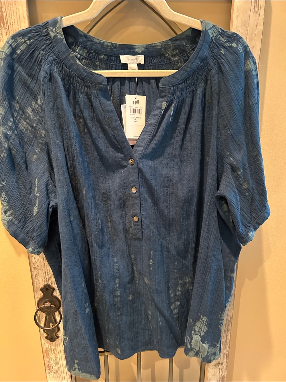 J. Jill Tie-Dye Short Sleeve Henley Blouse